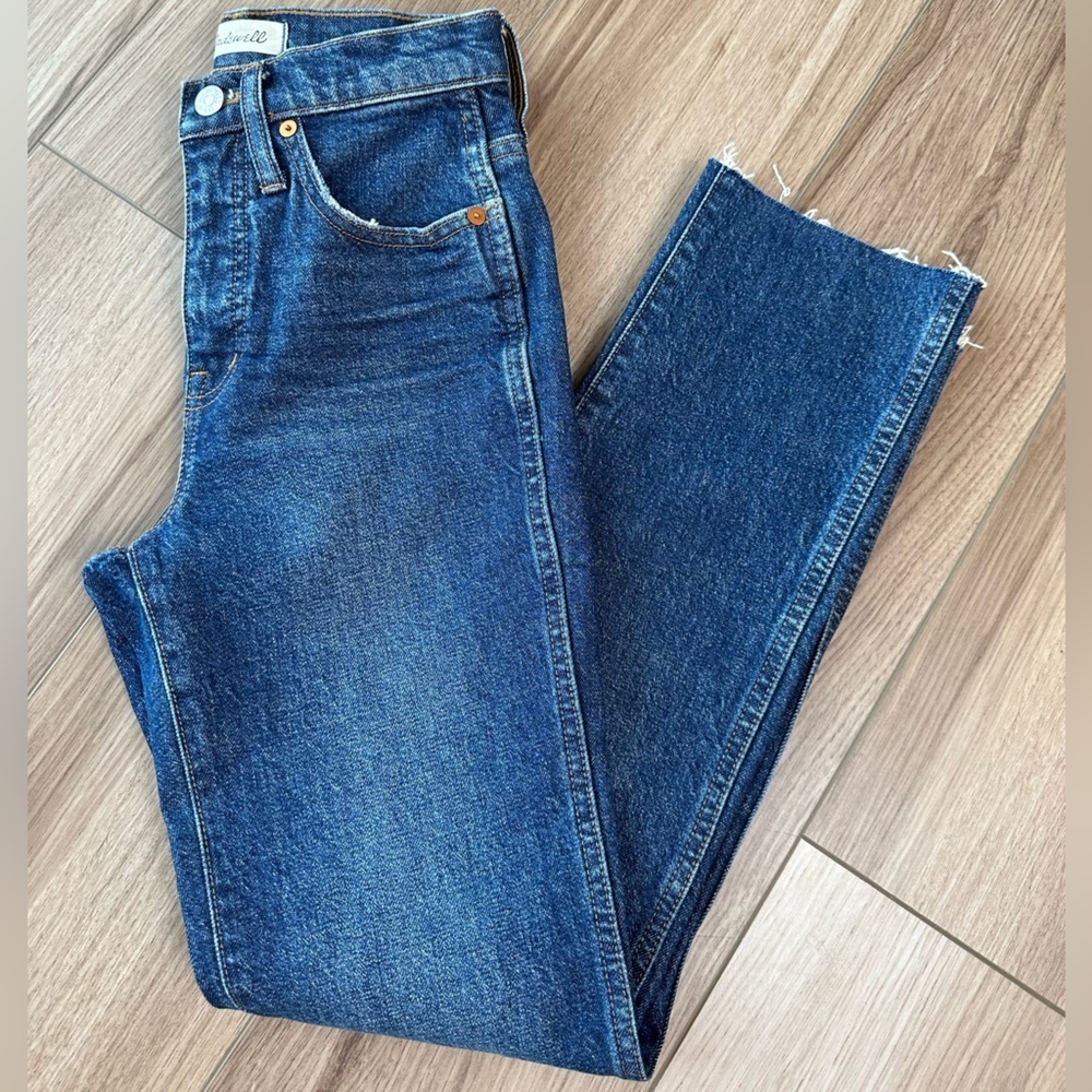 Madewell Dark Wash Stovepipe Full Length Straight Leg Denim Jeans
